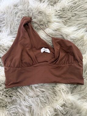 Oh Polly One-Shoulder Crop Top - Rust Brown